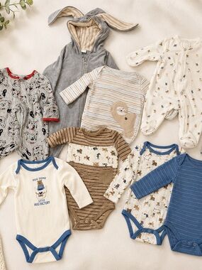 Baby Boys Mixed One-Piece Bodysuit Set in Blue, Gray, Cream and Brown